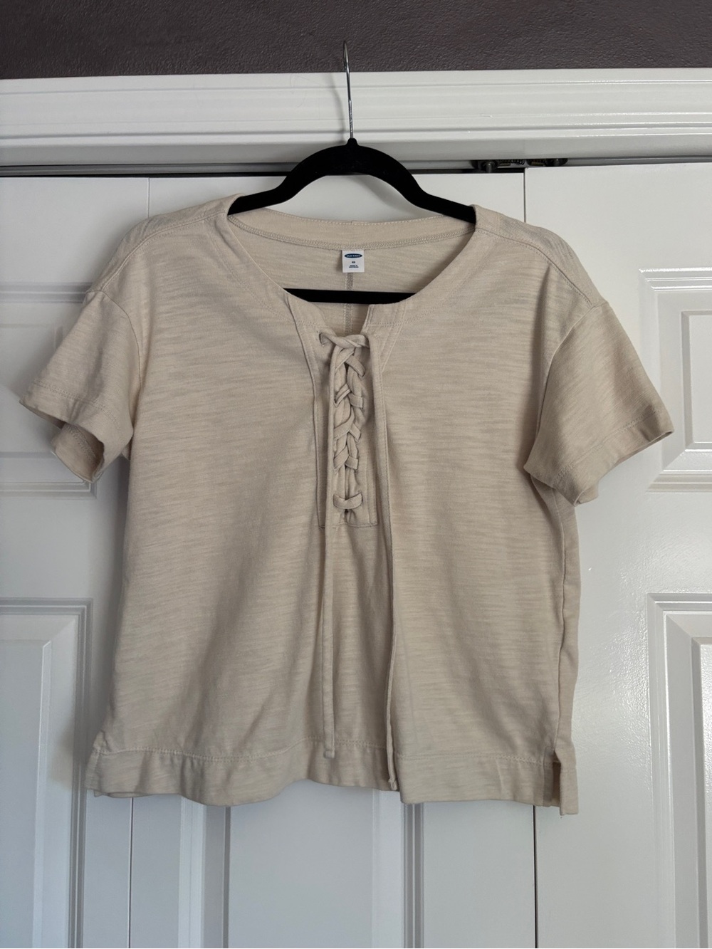 Old Navy Cream Lace-Up Short Sleeve Tee